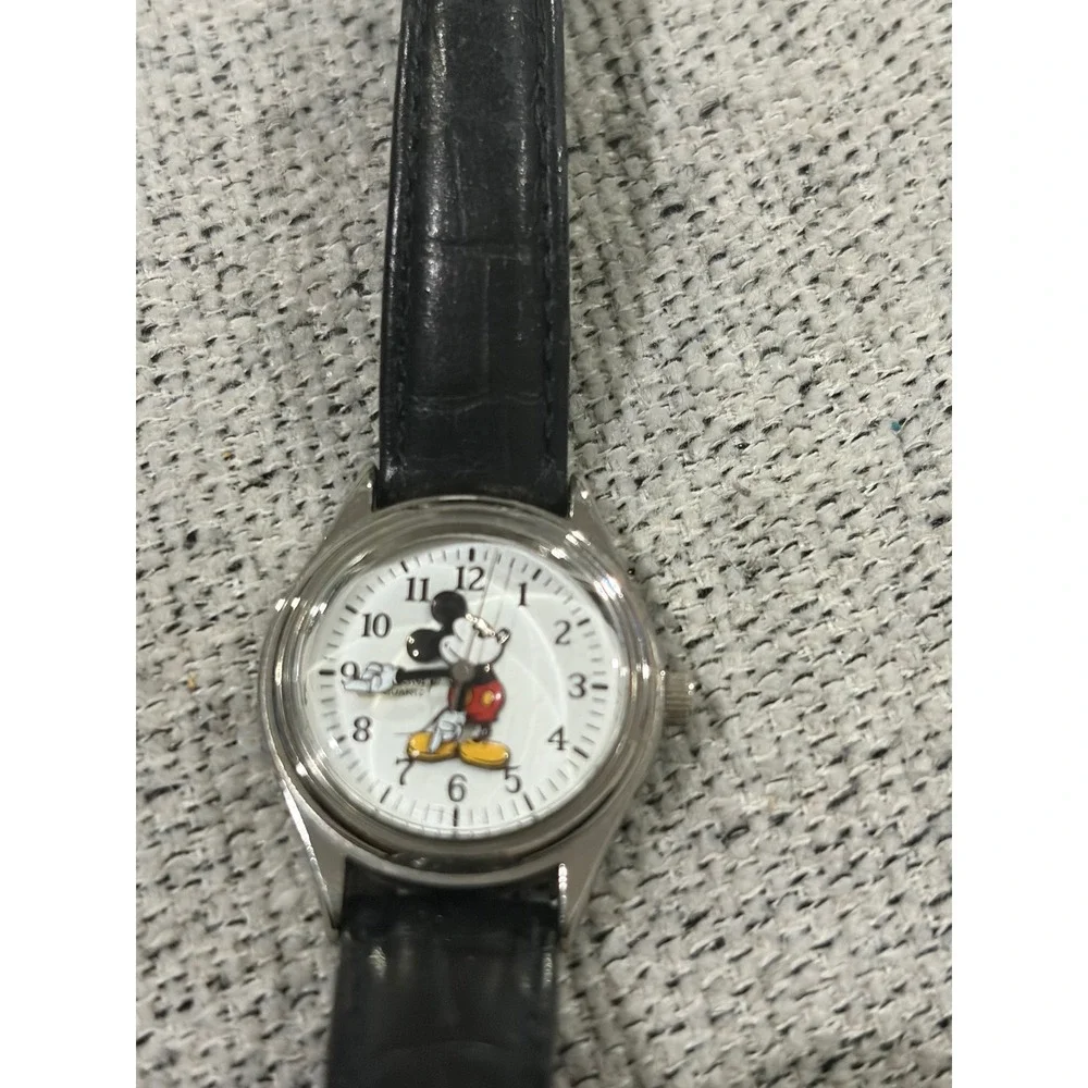 Disney Time Works Mickey Mouse Watch Womens Stainless Steel Back Genuine Leather